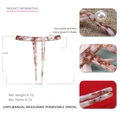 Detail view of acetate hair pin showing measurements 7.6cm by 8cm and pearl accent - Nude