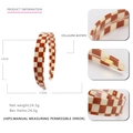 Brown and white checkerboard cellulose acetate headband with anti-slip inner teeth - Coffee Plaid
