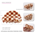 Brown and white checkerboard acetate hair claw clip with semi-circle design - Coffee Plaid
