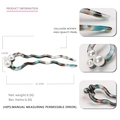 U-förmige Haarnadel aus Acetat mit blauem Marmormuster und drei weißen Perlen 11,1 cm - Floral Grün