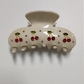 Cream-colored hair claw clip with red cherry rhinestone pattern for elegant hair styling - Creamy Beige (Cherry Decoration)