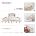 Creamy marble cellulose acetate shark hair claw clip with high quality rhinestones - White