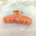Large acetate shark hair clip with pink marble pattern and shimmering rhinestones - Orange Red