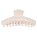 Close-up of beige acetate hair claw clip with lattice pattern and pearl embellishments - White With Faux Pearls