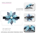 Blue plaid acetate flower hair clip with pearl center, 8.5cm spring barrette fastener - Deep and Light Blue