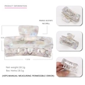 Square acetate hair claw clip in pearlescent white marble finish with dimensions - Fish Pattern Color