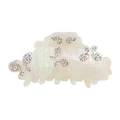 Makro-Detail der schimmernden weißen Harz-Schmetterlingshaarklammer mit bunten Strass - Irisierendes Weiß AB-Strass