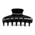 Macro shot of large black glossy acetate hair claw clip with spring and dense teeth - Black