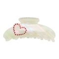 Detail of mint green iridescent hair claw clip with red rhinestone heart pattern - Green Heart Red Rhinestone