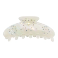 Close-up of cream hair claw clip with iridescent finish and colorful rhinestone stars - Iridescent White AB Rhinestone