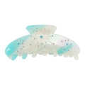 Detail of blue and white acetate hair claw clip with sparkling rhinestone star patterns - Iridescent Blue AB Rhinestone