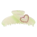 Pinza per capelli in acetato verde chiaro con cuore di strass rosa e marmo - Cuore Verde Strass Rosa Porpora