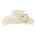 Elegante pinza per capelli in acetato crema con cuore di strass e finitura perlata - Bianco Iridescente