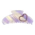 Pearlescent purple acetate hair claw clip with sparkling crystal heart decoration - Metallic Purple