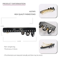Barrette élégante en acétate noir avec strass gris et fermoir à ressort doré - Noir 6.4cm