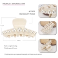 Pinza per capelli classica in acetato con perle in beige, dimensione 8,8 cm - Bianco Sporco
