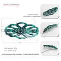Detail view of acetate leaf hair clip with rhinestones and dimensions showing size 6.6x3cm - Green Hollow Side Clip