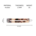 Detailed size view of tortoiseshell acetate rectangular hair clip with 6.3cm length - Light Tortoiseshell