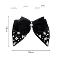 Detalle del clip de lazo de terciopelo con perlas blancas, pedrería y dimensiones - Negro