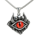 Macro detail of gothic evil eye pendant with three skulls and a sturdy box chain - Steel Red Eye (Pendant Only (Without Chain))