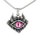 Gothic skull pendant necklace with purple devil eye and silver box chain detail - Steel Pink Eye (Pendant Only (Without Chain))