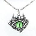 Vintage gothic evil eye necklace with green eye stone and three silver skulls - Steel Green Eye (Pendant Only (Without Chain))