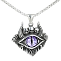 Macro shot of gothic evil eye pendant with skulls and a purple eye on a box chain - Steel Purple Eye (Pendant Only (Without Chain))