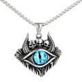 Detailed macro of vintage Gothic skull pendant necklace with a blue evil eye stone - Steel Blue Eye (Pendant Only (Without Chain))