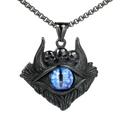 Detailed view of Gothic skull pendant with blue evil eye and vintage silver chain - Black Blue Eye (Pendant Only (Without Chain))