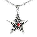 Star-shaped necklace pendant with center red gemstone and silver square box chain - Silver Tone Pendant Only (Without Chain)