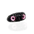 Anello retrò civetta in acciaio al titanio nero con occhi viola e texture piumata - Taglia 7 / Nero Occhi Rosa