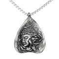 Vintage silver zodiac Buddha pendant necklace with leaf shape and stainless steel box chain - Single Pendant (Steel Color)