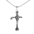 Pendentif croix viking gothique en acier inoxydable oxydé avec textures d'os et chaîne - Couleur Acier