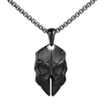 Matte black stainless steel Spartan helmet pendant necklace with rugged link chain for men - Single Pendant Black