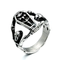 Gothic vintage skull ring in silver titanium steel with cross coffin design on white background - US 7 / Steel