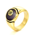 Men's vintage titanium steel wide ring featuring a purple billiard 8-ball design element - US 6 / Gold Purple Enamel