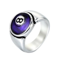 Detailed view of billiard number 8 pool ball ring made of titanium steel with purple enamel - US 6 / Steel Purple Enamel