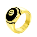 Men's gold titanium ring with black billiard number 8 signet design in punk style - US 6 / Gold Black Enamel