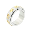 Chinese yin yang spinner ring for men with silver textured finish and gold symbols - US 7 / Gold + Silver