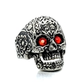 Vintage punk skull ring for men with intricate carvings and red crystal eyes - US 8 / Steel