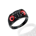 Anello gufo nero opaco gotico con occhi rossi e trama piumata molto dettagliata - Taglia 7 / Nero Occhi Rossi