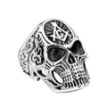 Vintage punk silver skull ring for men with Masonic Freemason symbol in stainless steel - Steel