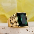 Bague rétro pour homme en acier inoxydable doré avec une grande pierre vert émeraude - US 7 / Or Zircon Vert