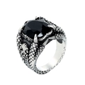 Gotischer Retro Drachenkrallen Ring für Herren mit schwarzem Stein und Drachenschuppen - Stahlfarbe Schwarzer Zirkon