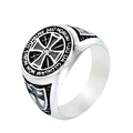 Anello vintage da uomo in acciaio inossidabile con croce templare e cristallo - US 7 / Colore acciaio