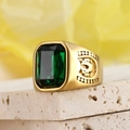 Men's vintage gold ring with rectangle emerald cut green gemstone on stone pedestal - US 7 / Gold Green Zirconia