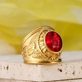 18k gold plated US Army signet ring with a large faceted red gemstone inlay - US 7 / Gold Red Zirconia