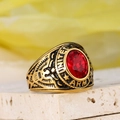 Golden United States Army signet ring with oval red gemstone and eagle engraving - Size 7 / Gold Red Zirconia