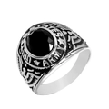 Men's stainless steel United States Army ring with black gemstone and eagle relief - US 7 / Steel Color With Black Rhinestone