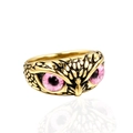 Anello gufo vintage dorato con occhi rosa e trama piumata molto dettagliata - Taglia 7 / Colore Oro Occhi Rosa
